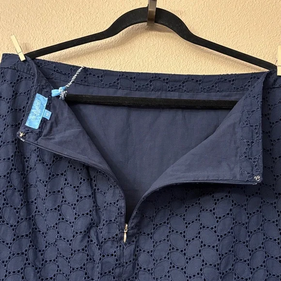 Draper James Navy Blue Eyelet A-Line Knee Length Skirt Size 16 Ruffle Hem - Picture 9 of 15